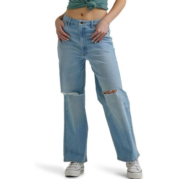 Wrangler High Rise Loose Straight Distressed Light Wash Jeans Size 12 - Picture 2 of 15
